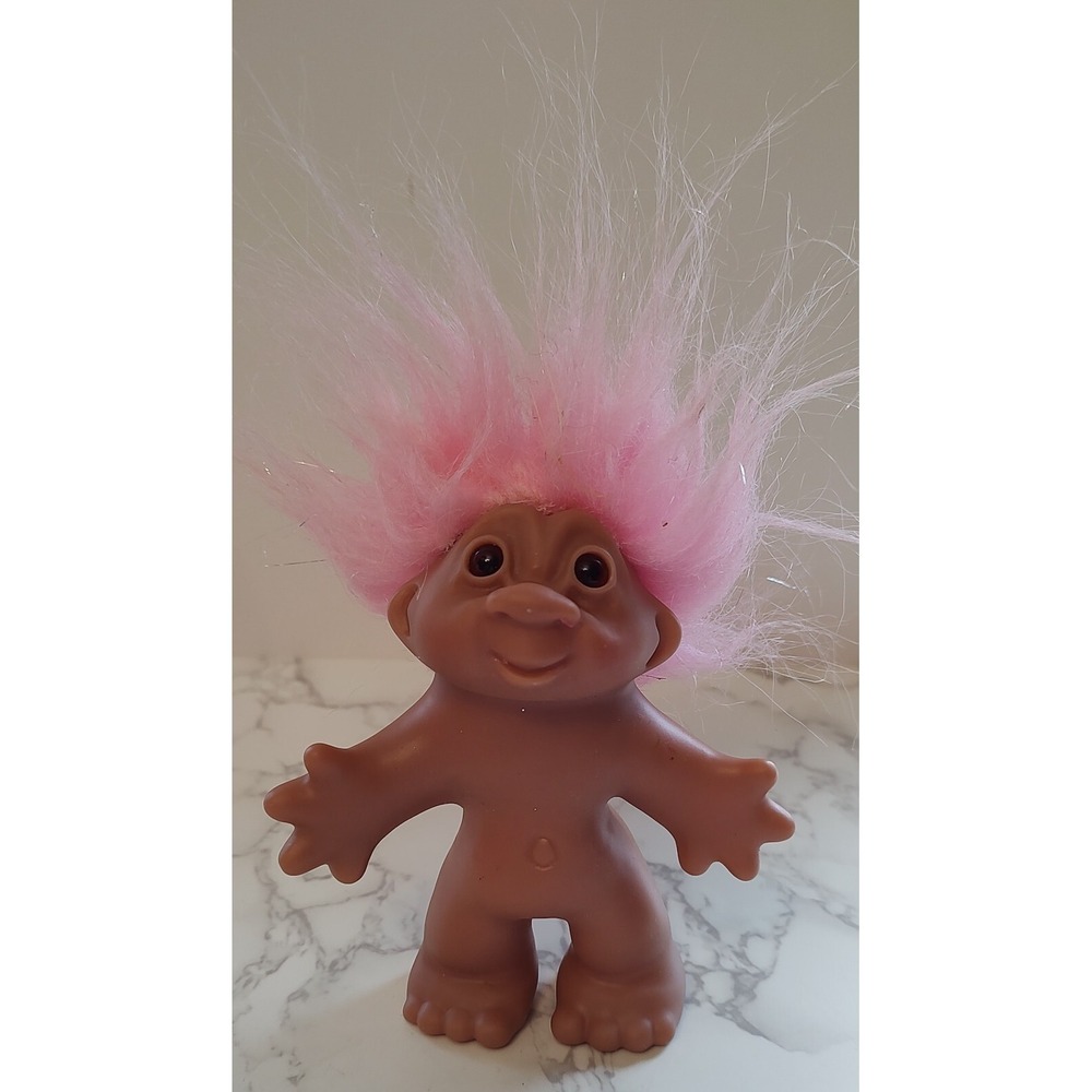 Vintage DAM Troll Doll with Pink Hair Brown Eyes Arms Open 5 inch ©2005 B6